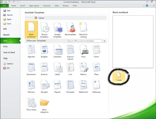 Uuden työkirjan luominen Excel 2010:ssä