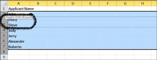 Eilutės aukščio reguliavimas programoje „Excel 2010“