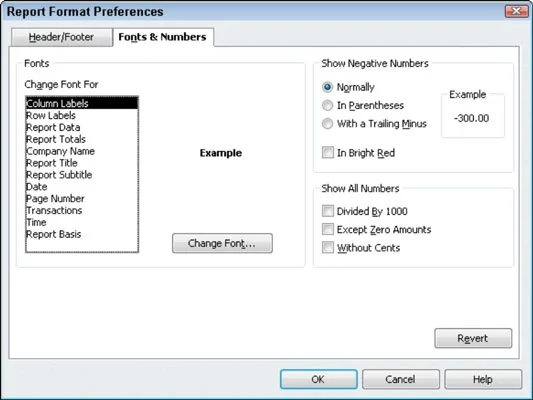 QuickBooks 2011 jelentések és grafikonok beállításai