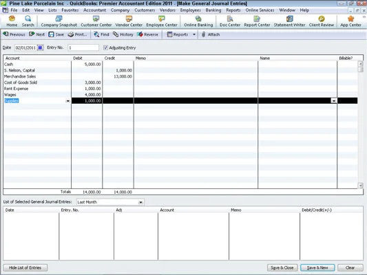 Kezdő próbaegyenleg megadása a QuickBooks 2011-ben