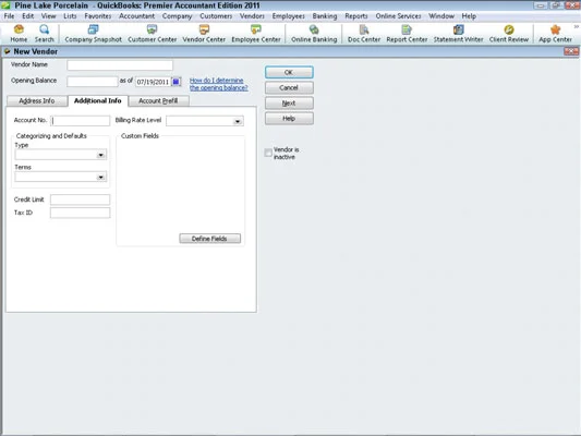 Eladó hozzáadása a QuickBooks 2011 szállítói listájához