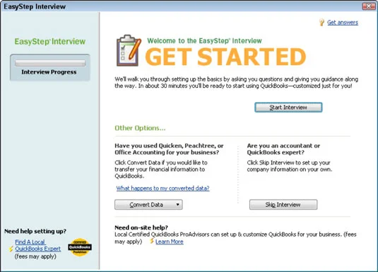 A QuickBooks 2011 EasyStep interjú futtatása