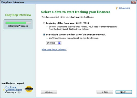 A QuickBooks 2011 EasyStep interjú futtatása