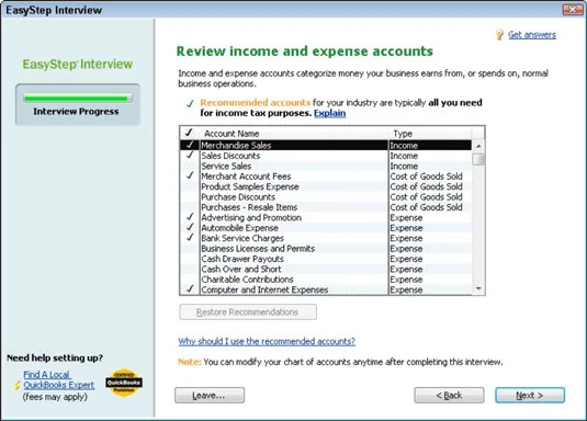 A QuickBooks 2011 EasyStep interjú futtatása