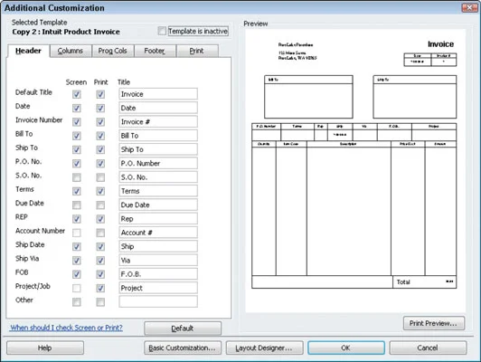 Számlaűrlap testreszabása a QuickBooks 2011-ben