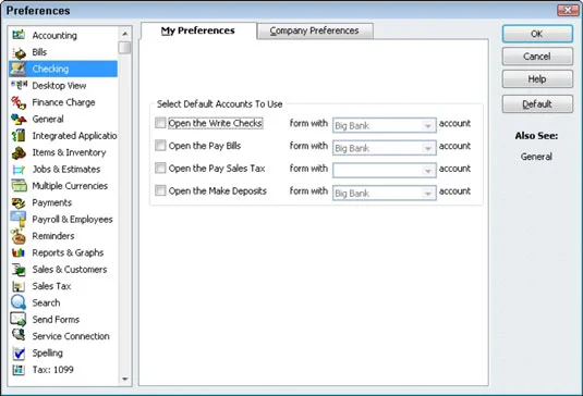 Как да зададете предпочитания за проверка в QuickBooks 2011