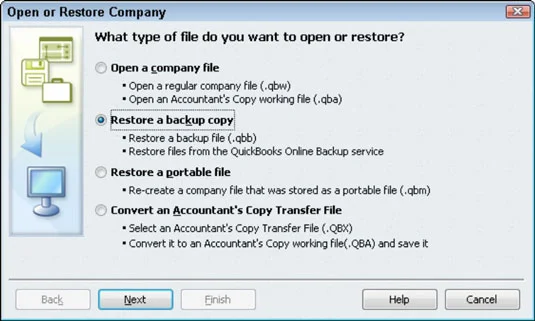 Hogyan lehet visszaállítani egy adatfájlt a QuickBooks 2011-ben