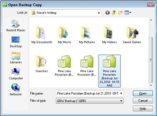 Hogyan lehet visszaállítani egy adatfájlt a QuickBooks 2011-ben