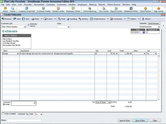 Az állásbecslések használata a QuickBooks 2011-ben