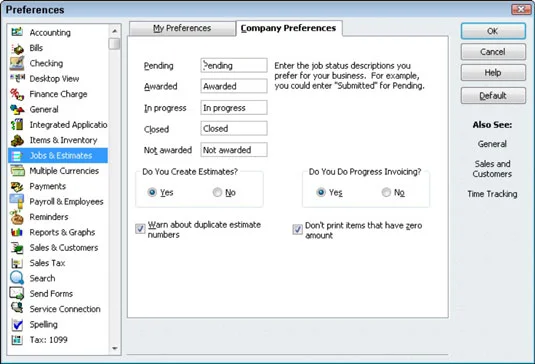 Az állásbecslések használata a QuickBooks 2011-ben