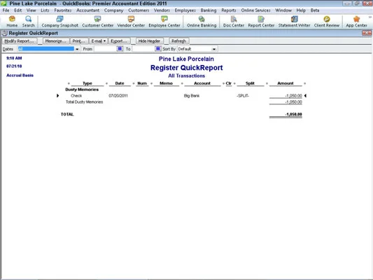 A QuickBooks 2011 regisztrációs ablak funkcióinak használata