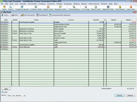 A QuickBooks 2011 regisztrációs ablak funkcióinak használata