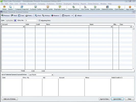 Как да работите със записи в дневник в QuickBooks 2011