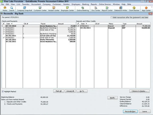 Bankszámlája összeegyeztetése a QuickBooks 2011-ben