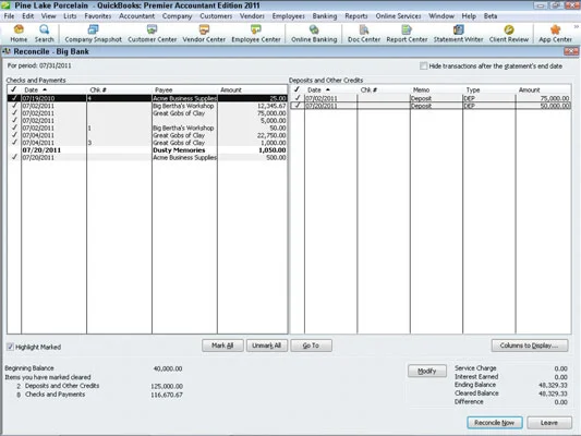 Bankszámlája összeegyeztetése a QuickBooks 2011-ben