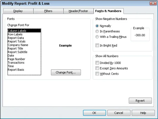 Jelentés módosítása és testreszabása a QuickBooks 2011-ben