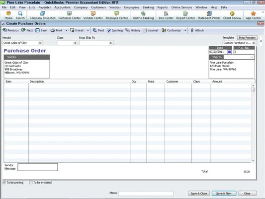 Megrendelés létrehozása a QuickBooks 2011-ben