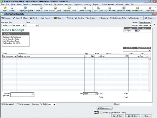 Как да запишете разписка за продажба в QuickBooks 2011
