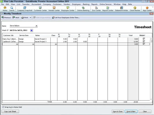 Időszámlázás a QuickBooks 2011 segítségével