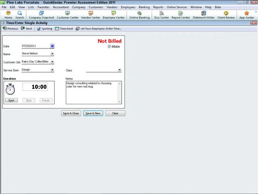 Időszámlázás a QuickBooks 2011 segítségével