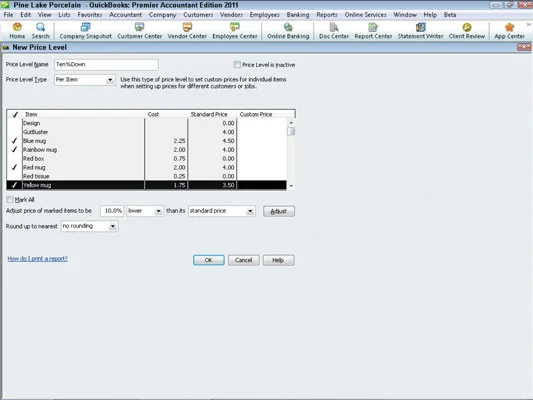 Как да коригирате цените в QuickBooks 2011