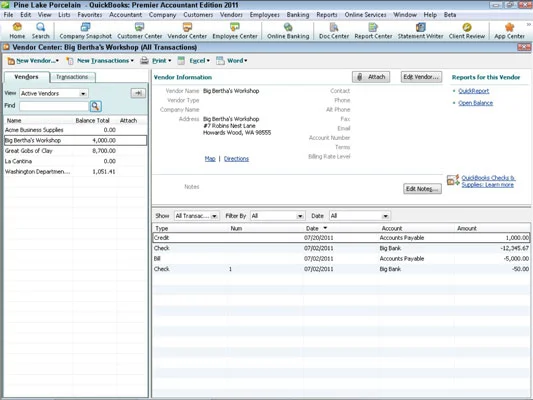 Как да навигирате в менюто на доставчика в QuickBooks 2011