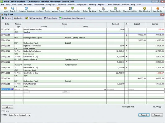 A regisztrációs tranzakciók rögzítése a QuickBooks 2011-ben