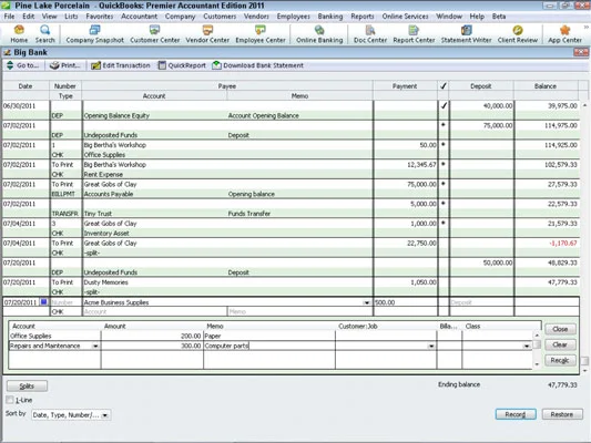 Как да записвате регистрационни транзакции в QuickBooks 2011