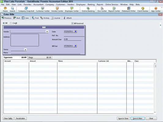 Hogyan írjunk be számlát a QuickBooks 2011-ben
