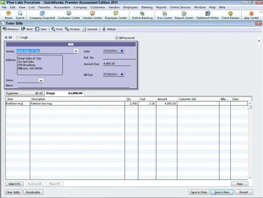 Как да въведете сметка в QuickBooks 2011