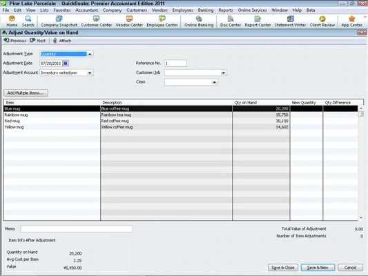 A fizikai számok és készletértékek beállítása a QuickBooks 2011-ben
