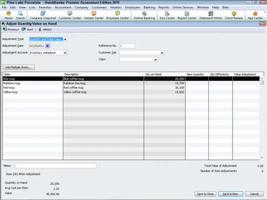 A fizikai számok és készletértékek beállítása a QuickBooks 2011-ben