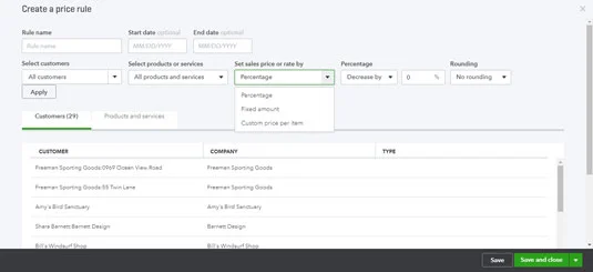 Termékek és szolgáltatások a QuickBooks Online-ban