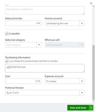 Termékek és szolgáltatások a QuickBooks Online-ban