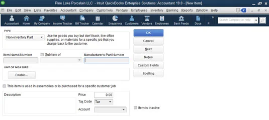 Как да добавяте елементи към списъка с елементи на QuickBooks 2019