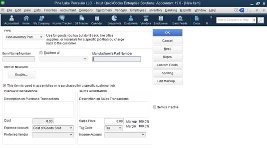 Как да добавяте елементи към списъка с елементи на QuickBooks 2019