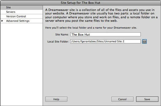 Opprettelse av et nytt nettsted for Adobe CS5 Dreamweaver