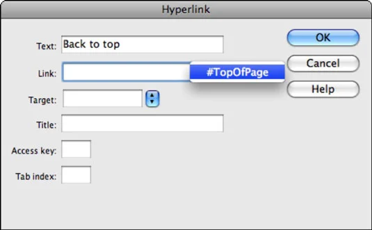 Ankeroppretting og kobling i Adobe CS5 Dreamweaver