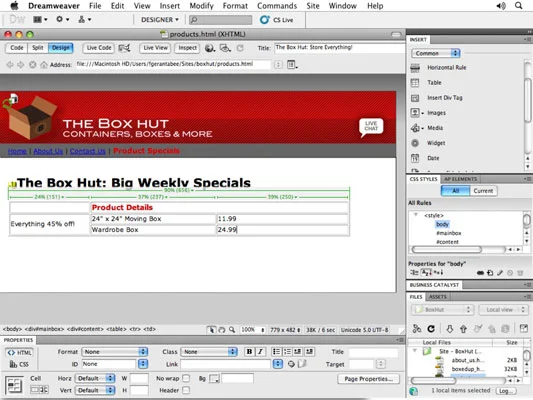 Tabelloppretting og formatering i Adobe CS5 Dreamweaver