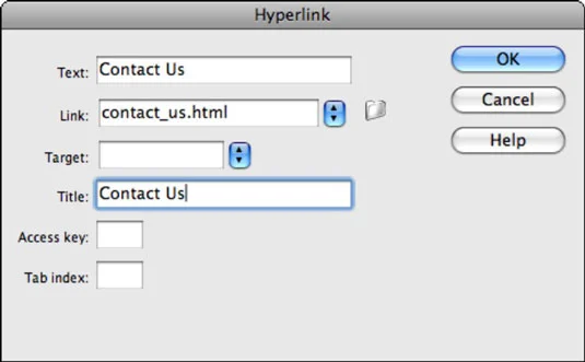 Oppretting av intern kobling i Adobe CS5 Dreamweaver