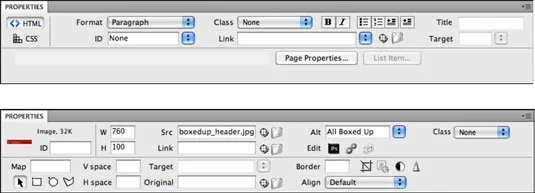 Adobe CS5 Dreamweaver Property Inspector