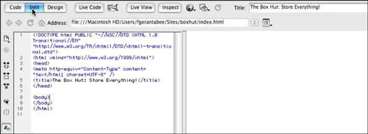 Dokumentverktøylinje i Adobe CS5 Dreamweaver