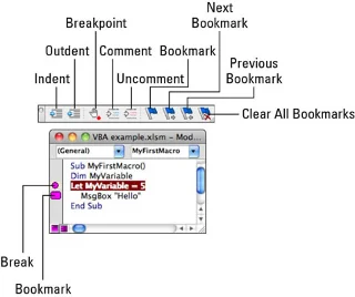 Parādiet un pārvietojieties VBE interfeisā programmā Office 2011 darbam ar Mac