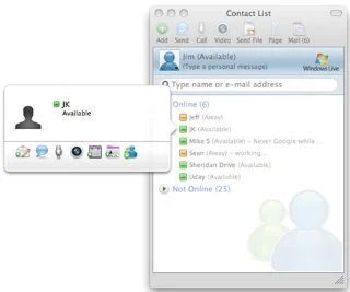 Savienojuma izveide ar Messenger un Communicator programmā Office 2011 darbam ar Mac