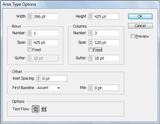 Adobe CS5 Illustrator Områdetypeverktøy
