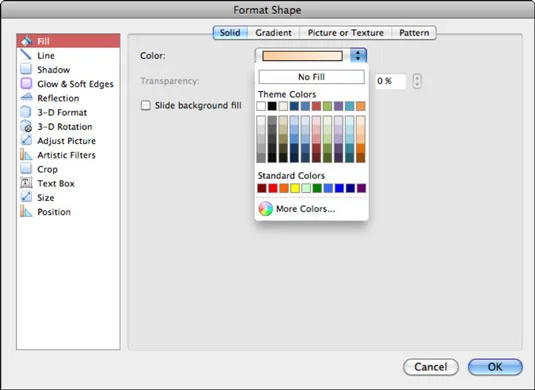 Cietā aizpildījuma piemērošana formai programmā Office 2011 darbam ar Mac