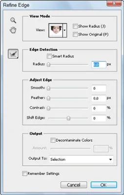 Velg en forhåndsvisningsmetode for Photoshop Refine Edge