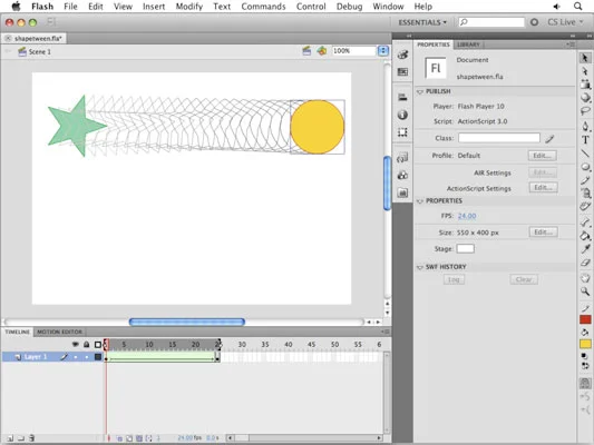 Endre Flash CS5-objekter med en Shape Tween