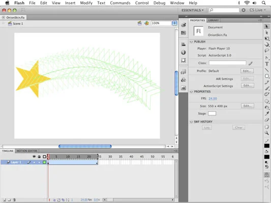 Flash CS5 Animation Helpers: Onion Skin og Rediger flere rammer