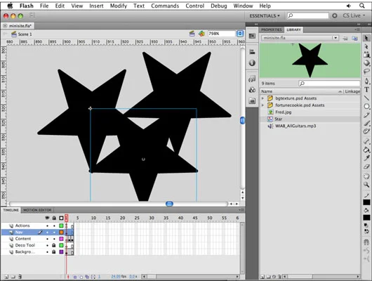 Pievienojiet un rediģējiet simbolus uz Flash CS5 skatuves